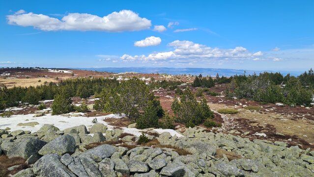 Les magnifiques paysages granitiques des landes d'altitude du mont Loz&egrave;re vus depuis le pic Cassini (parc national des C&eacute;vennes)