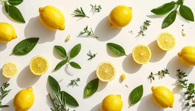 Zitronen und Kr&auml;uter mediterranes Flatlay