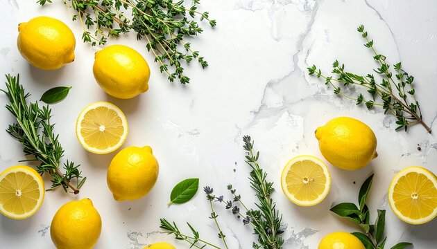 Zitronen und Kr&auml;uter mediterranes Flatlay