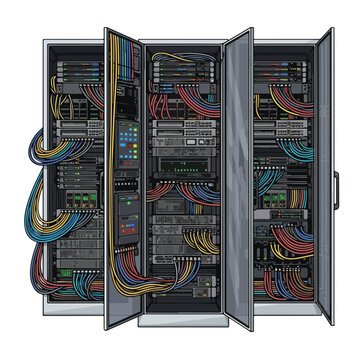 Server Cabinet with Colorful Network Cables Inside 1.