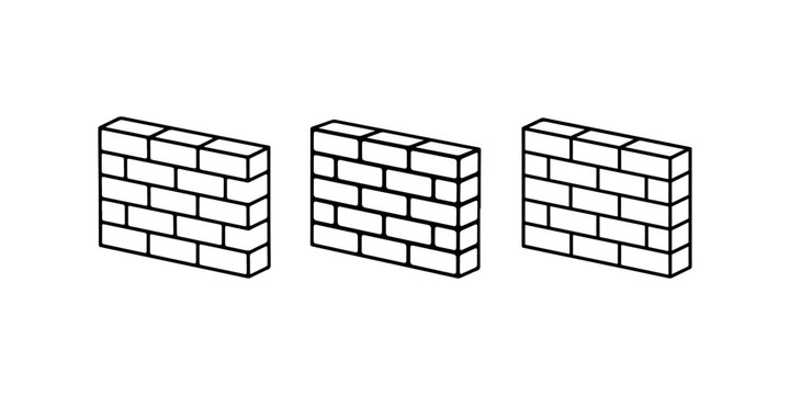 Set of three isometric brick wall texture patterns rendered in thin line art style representing structural building blocks for interior and exterior design.