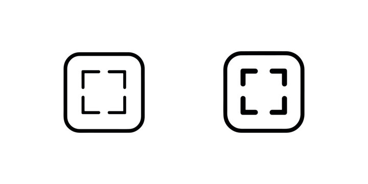 Dual design versions of square frame interface icons featuring rounded corners and bracket edges for image cropping or focus selection tools on web screens.