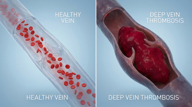 Healthy Vein vs Deep Vein Thrombosis DVT Blood Clot