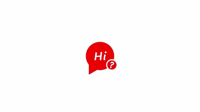 Animated Hi chat box icon on white screen background.