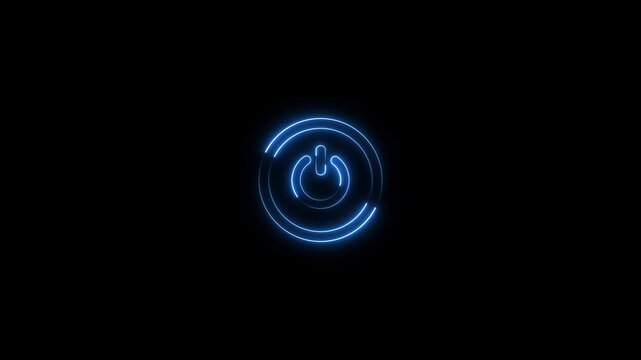 Glowing neon power button icon animation. Switch start-up neon turns on off button animation.