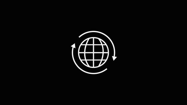 Minimalist globe icon on dark background. Digital globe icon for connectivity themes. Global network globe icon spinning for international business concepts.