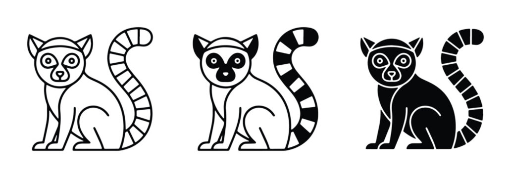 lemur silhouettes in black and white vector style