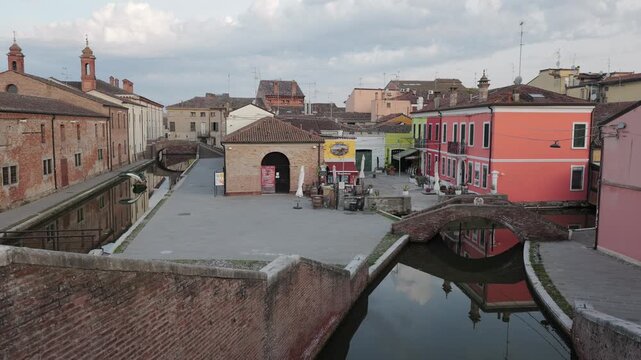 Comacchio, Ferrara, Emilia Romagna, Italy - April 29, 2026 - Views of the lagoon city's historic center