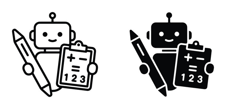 vector robot math icons set on white background