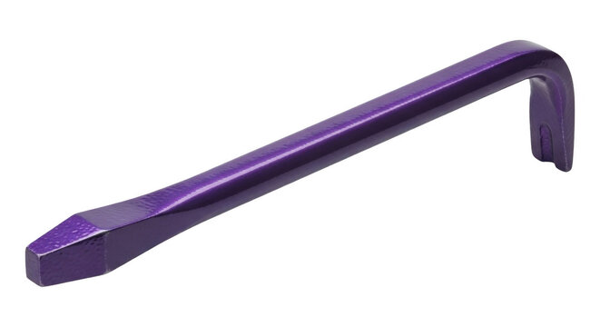 Purple pry bar tool with angled hooked end