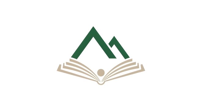 Stylized logo combining a green mountain peak with an open book and human dot, symbolizing education, outdoor learning, literacy, discovery and community-focused adventure programs