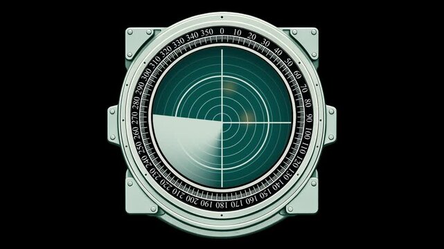 Ship Radar with on Metallic Interface. High-Tech Naval Radar Screen with Warning Lights on Black Background. Defense Radar