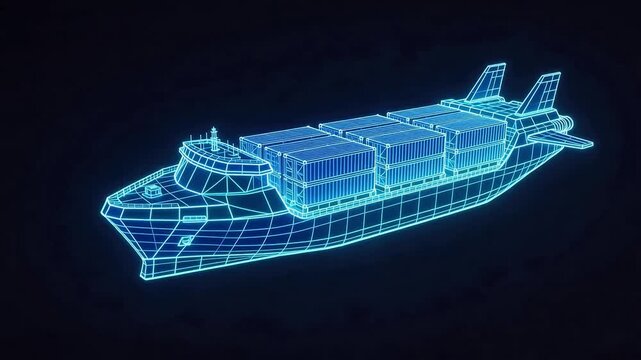 Wireframe illustration of a cargo ship