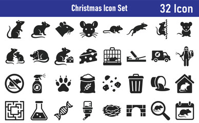 Naklejka premium White background christmas icons 32 rat pest control vector graphics for holiday designs