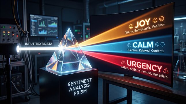 Sentiment analysis prism separates emotions from text data in a dark laboratory setting