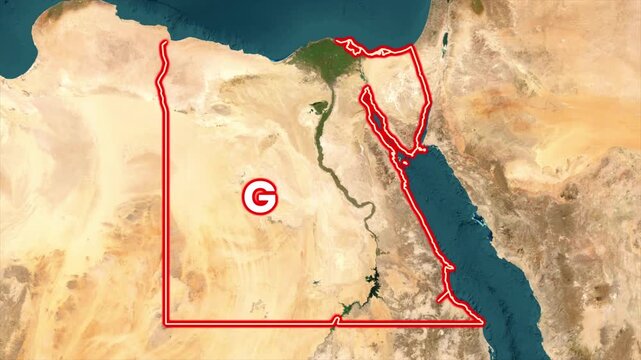 Egypt map animation, satellite geography outline, African country border highlight, Middle East location graphic, political territory map, Nile River landscape, travel motion design