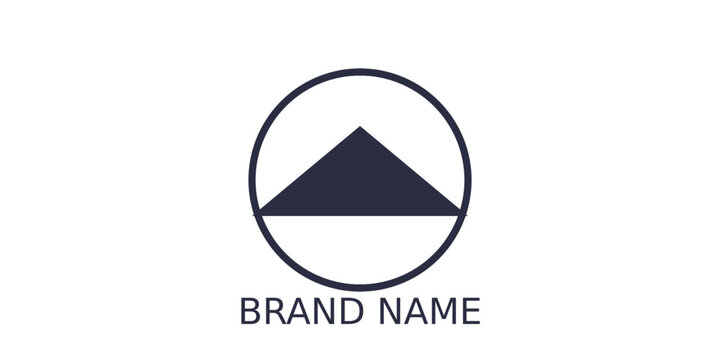 Simple geometric dark blue triangle within a circle with the text 'BRAND NAME' below