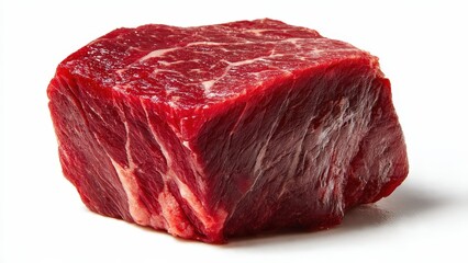 Obraz premium Fresh Red Raw Beef Steak on White Background for Meat and Food Marketing