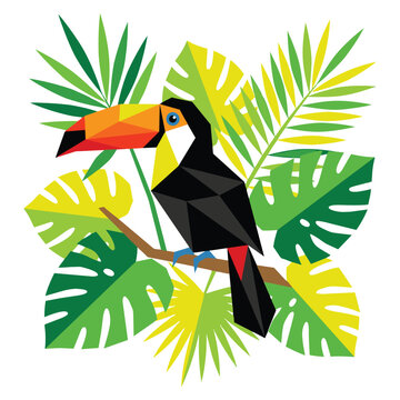 Colorful Toucan Bird Perched on Branch vector illustration