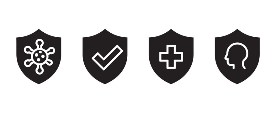 Immune System Protection Icon Set, bacteria virus and antibacterial defense symbols, immunity and health protection icons, clean vector illustration collection