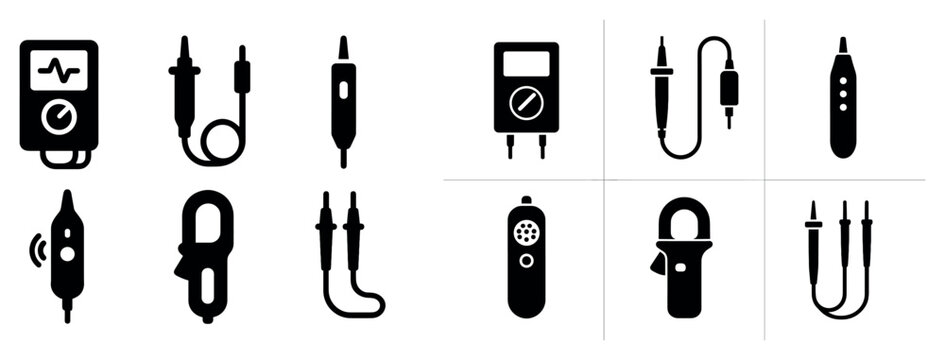 Measurement icons with multimeter probes cable minimal