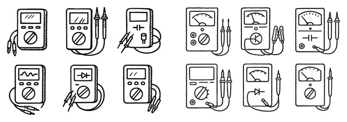 Fototapeta premium Measurement icons with multimeter probe dial outline