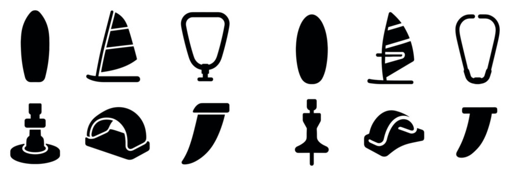 Water sports icons with board sail helmet bold