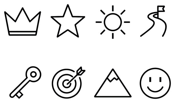 Achievement icons with crown star sun outline