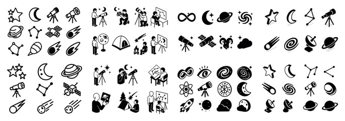 Fototapeta premium Astronomy symbols and activities icon set