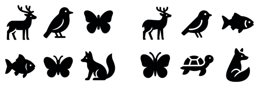 Wildlife icons with deer bird butterfly minimal
