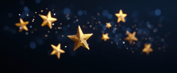 Naklejka premium Cheerful stars floating in shimmering sparkle symbolize festivity and joy