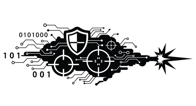 Cybersecurity concept a black digital cloud with shield and binary code
