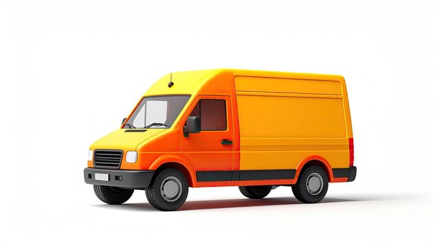 Bright orange and yellow cargo van on a white background, ready for delivery