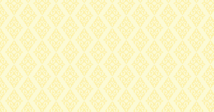 Ornamental Diamond Filigree Rhombus Pattern Yellow on Light Yellow Seamless. Decorative Geometric Diamond Motif in Golden Yellow and Pale Butter for Textile Wallpaper.