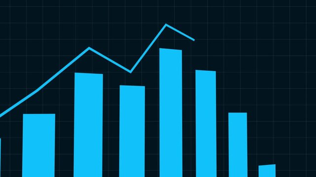 4k Business Growth And Success Arrow Infographics/ Animation of a business infographics with rising arrow and bar stats appearing, symbolizing growth and success, with glitch and noise digital effects