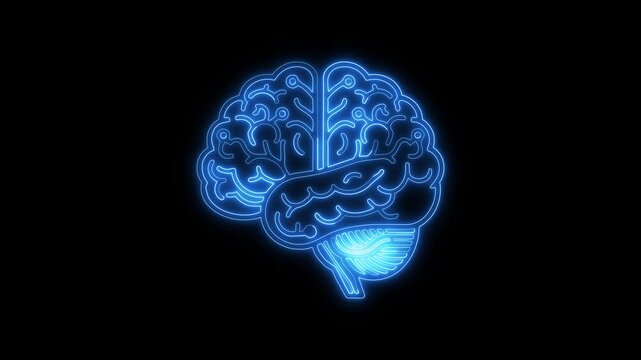 3D Brain Transparent Blue Wireframe Rotating With Alpha Loop Artificial Intelligence Medical Science Anatomy Hologram AR VR Futuristic Digital Technology UI HUD Element Augmented Virtual Geometry Mesh