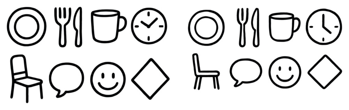 Dining icons with plate fork cup minimal