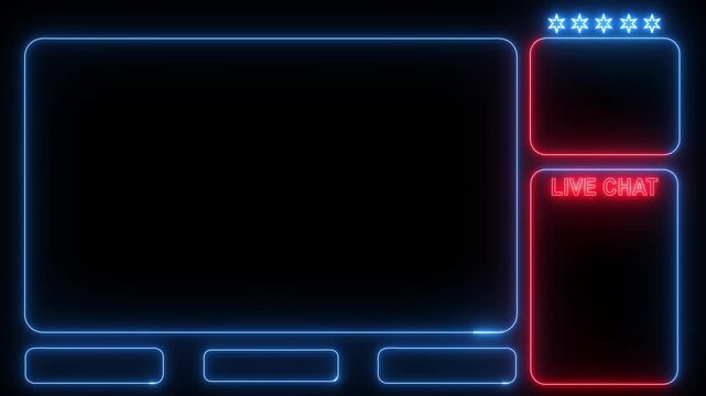 Intermission Stream Overlay Animated, Neon Sign looping facecam and chat for live streaming-4k black background icon animation