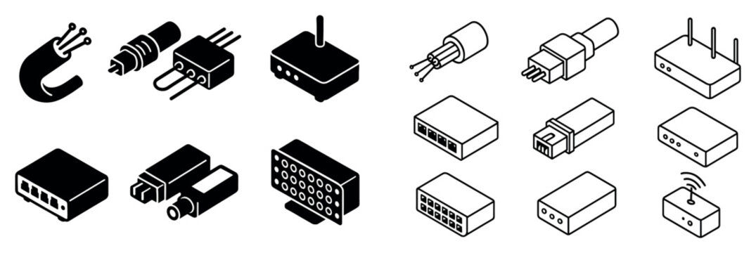 Networking icons with router cable jack minimal