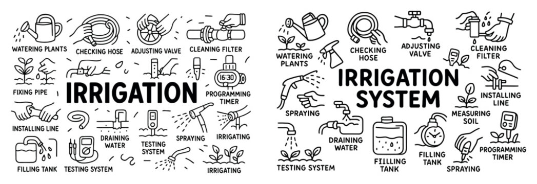 Irrigation icons with hose valve timer outline