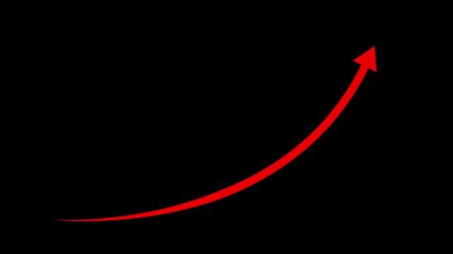 White Curved Upward Arrow on Black Background &ndash; Growth Trend, Business Success, Financial Increase, Rising Graph, Progress and Development Concept