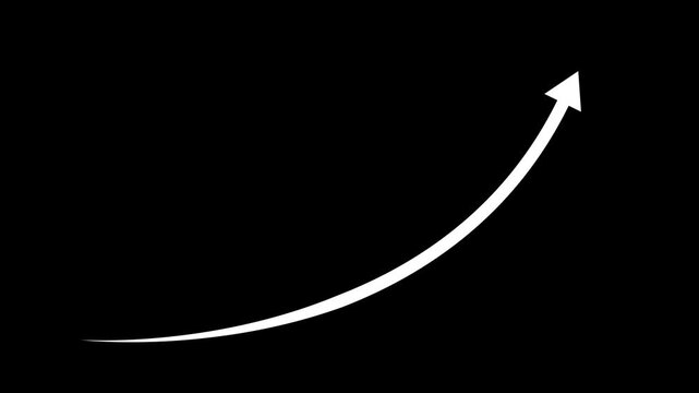 White Curved Upward Arrow on Black Background &ndash; Growth Trend, Business Success, Financial Increase, Rising Graph, Progress and Development Concept
