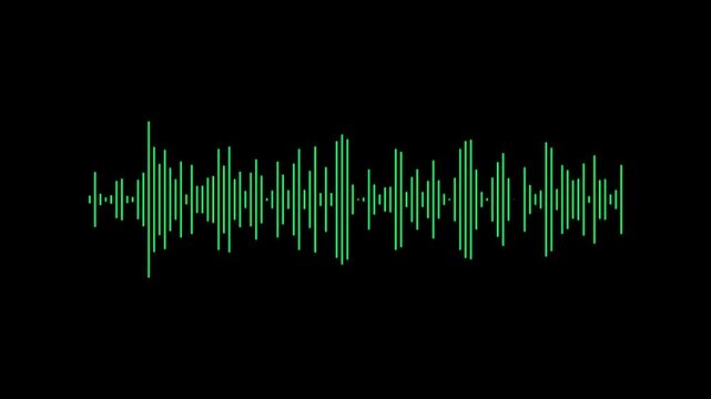 Digital sound waves on black background. White audio waves on black. Sound waves or audio waveform. Voice and conversation recording, soundtrack and music visualization.
