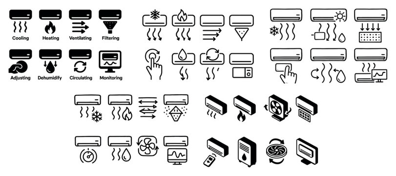 Climate control icons collection set