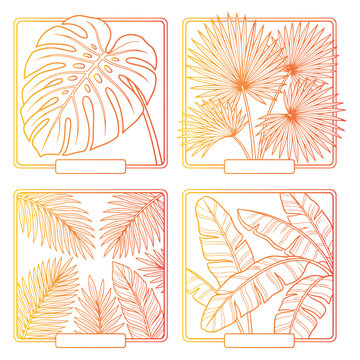 Tropical leaves in colorful gradient frames.