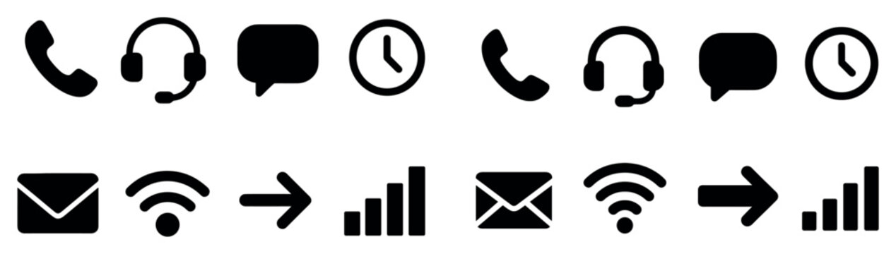 Communication icons with phone headset speech flat