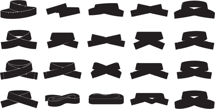 Martial Arts Belt Silhouettes Collection - A Comprehensive Set of Black Belt Ranks and Knots.