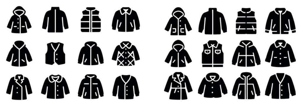 Clothing icons with jacket vest coat flat