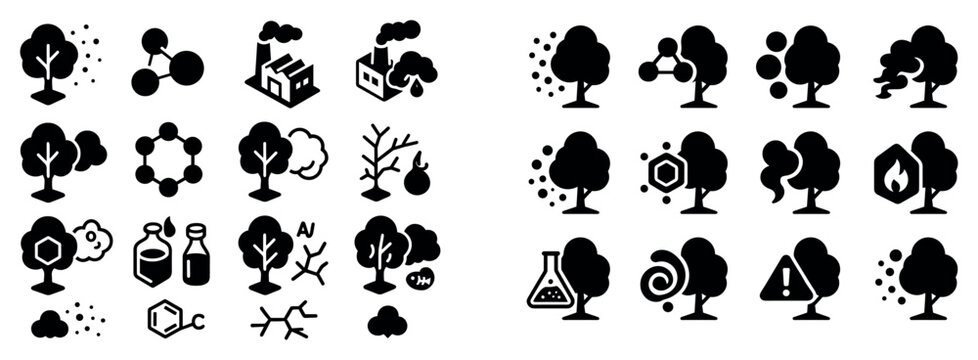 Environment icons with tree factory leaf minimal