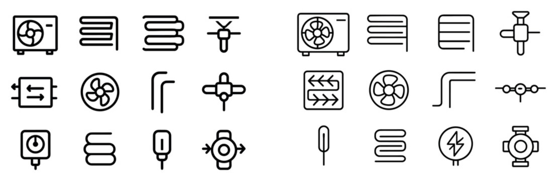 Hvac icons with fan coil and pipe outline